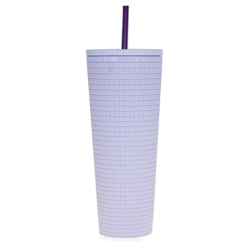 24 oz Starbucks Siren Matte Purple Lilac Lavender Stud Diamond Grid Tumbler